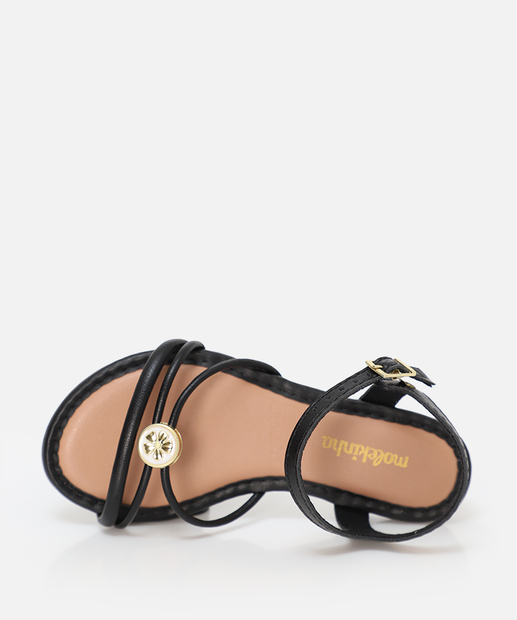 Sandália Infantil Tiras Pingente Molekinha Preto