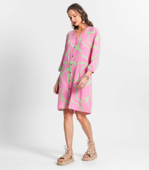 Vestido Chemise Estampado Feminino Endless Rosa