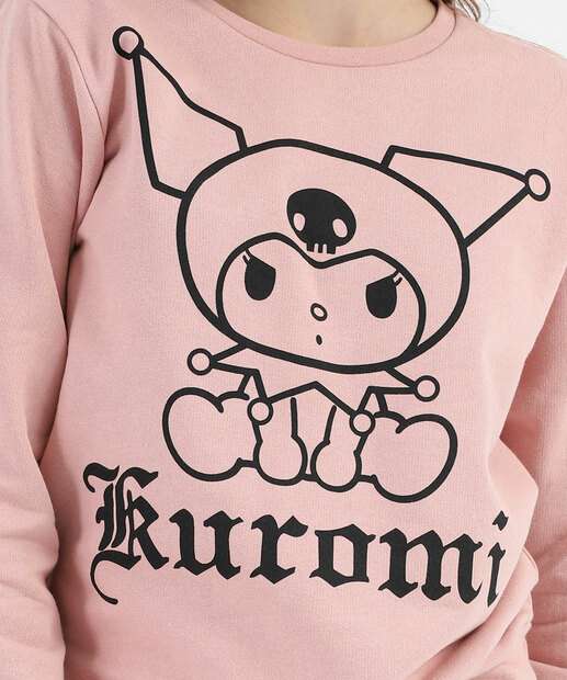 Blusão Infantil Moletom Kuromi Tam 10 a 16 Rosa