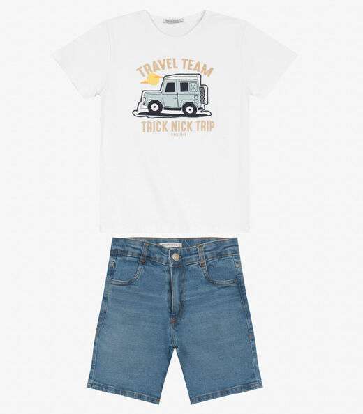 Conjunto Camiseta com Bermuda Trick Nick Branco