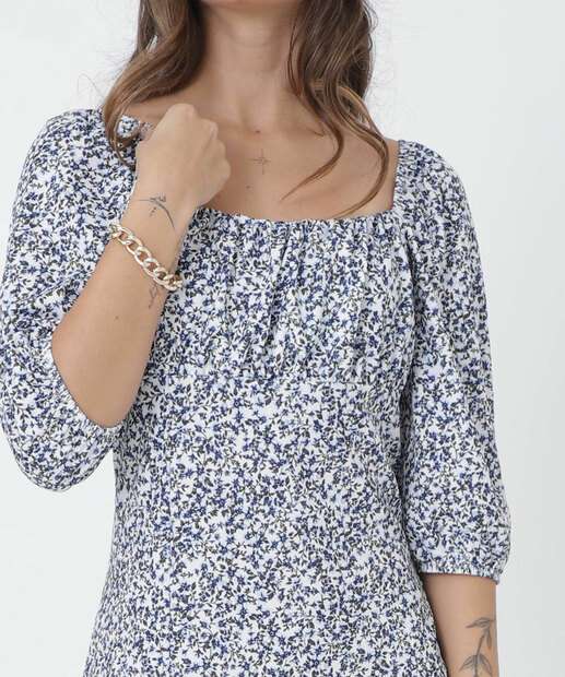 Vestido Midi Feminino Estampa Flores Marisa