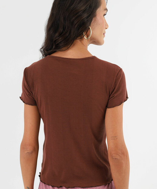 Blusa Feminina Canelada Manga Curta Marisa Marrom