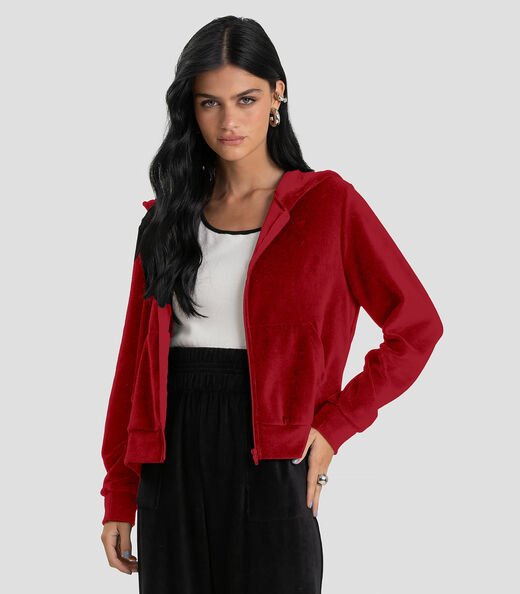 Image_Jaqueta Feminina Plush Com Capuz Dianna Vermelho