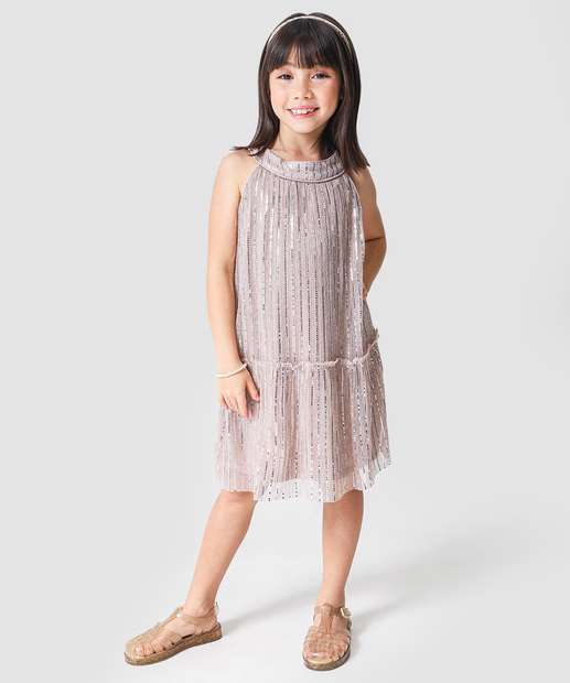 Image_Vestido Infantil Sem Manga Tule Paetê Marisa Tam 4 a 10