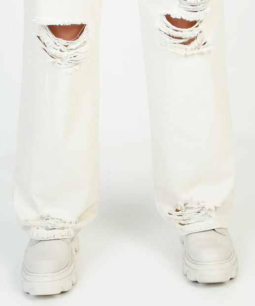 Calça Wide Leg Feminina Sarja Destroyed Sawary   