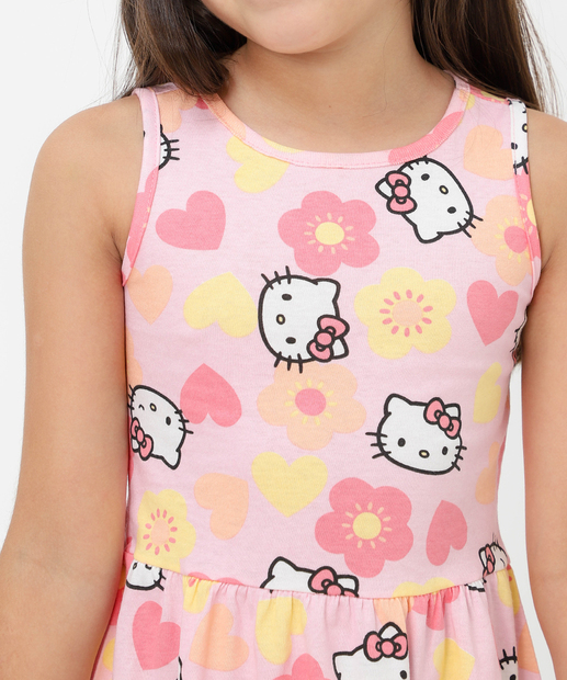 Vestido Infantil Floral Hello Kitty Sanrio Tam 4 a 10 Rosa