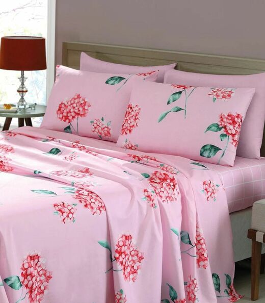 Jogo de Cama King 200 Fios Flores Lar e Lazer Rosa