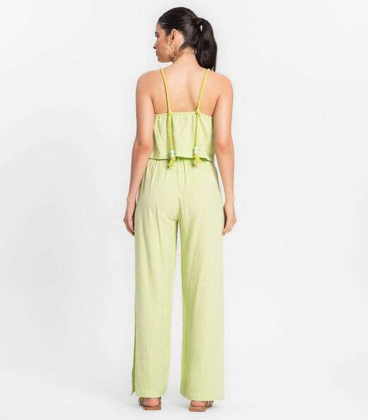 Calça Feminina Pantalona Em Linho Strong Endless Verde