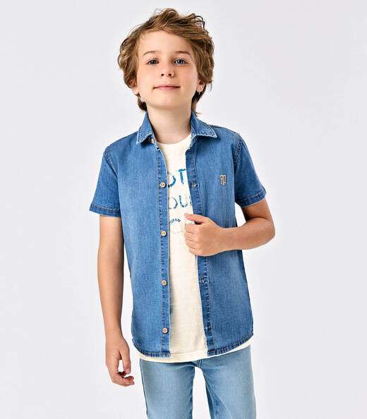 Camisa Jeans Infantil Trick Nick Azul
