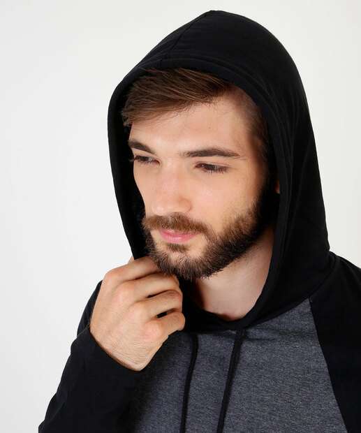 Camiseta Masculina Recorte Capuz Manga Longa MR