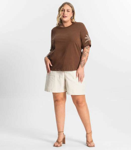 Blusa Feminina Manga Curta Secret Glam Marrom