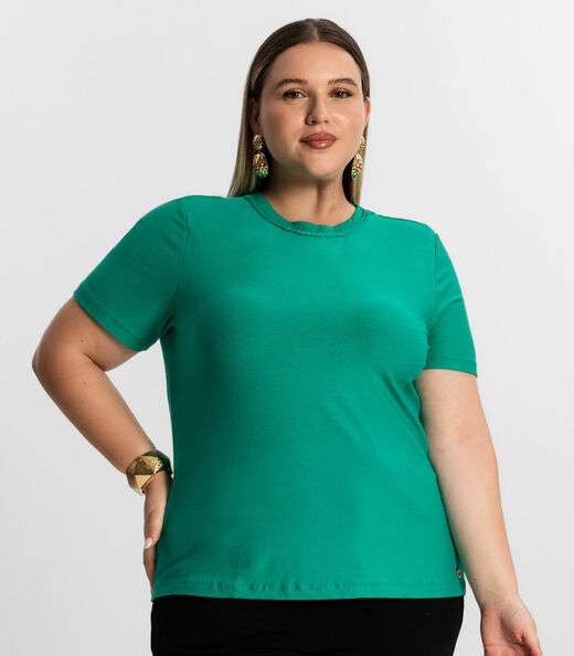 Blusa Plus Size Feminina Manga Curta Secret Glam Verde
