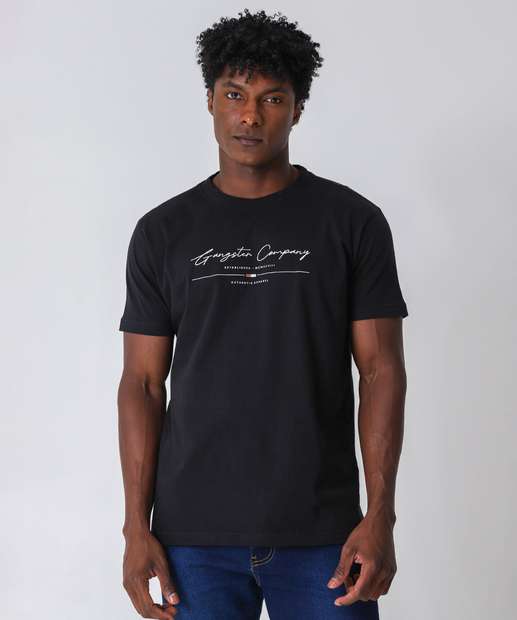 Image_Camiseta Masculina Estampa Frontal Gangster Preto