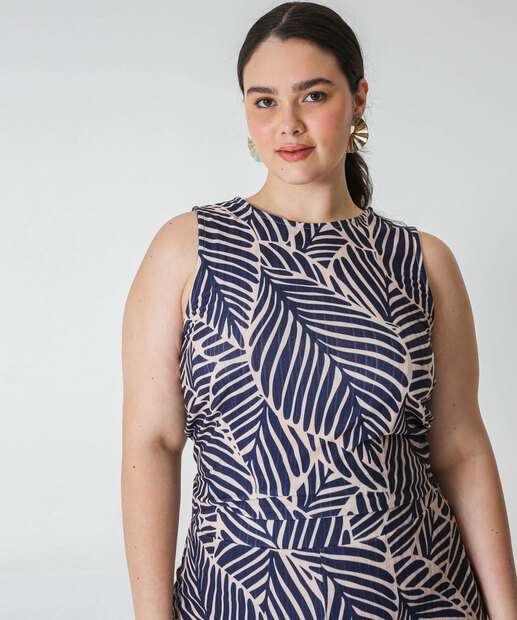 Image_Blusa Plus Size Feminina Estampa Folhas Marisa Azul