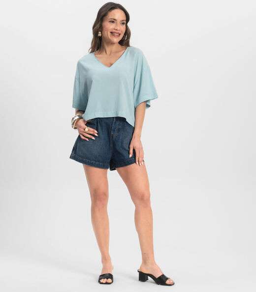 Blusa Feminina Tecido em Viscose Infinita Cor Azul