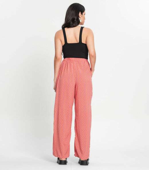 Conjunto Feminino Cropped e Calça Estampada Select Laranja