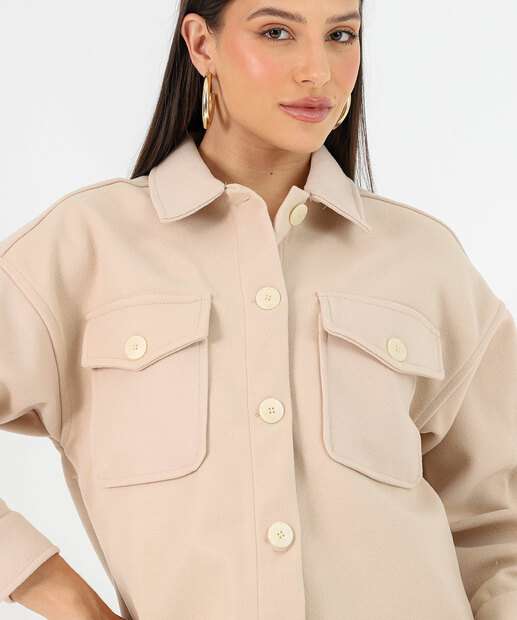 Casaco Feminino Alonagdo Bolsos Marisa Bege