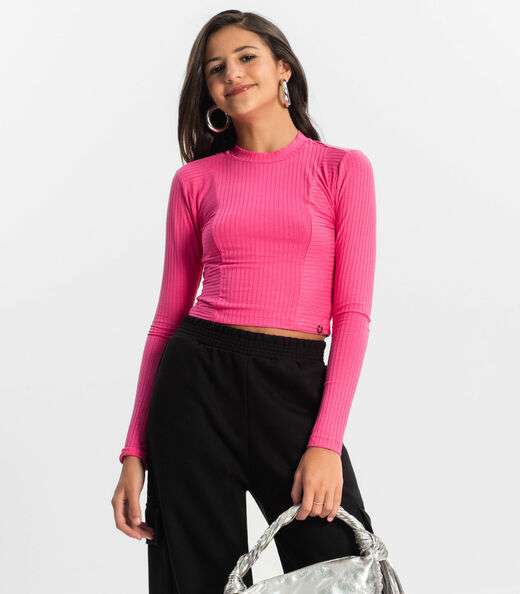 Blusa Cropped Juvenil Feminina Gola Alta Minty Rosa