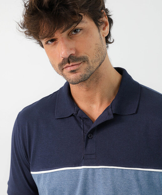 Polo Masculina Recorte Manga Curta Marisa Azul