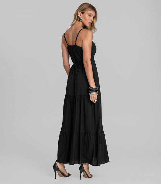 Vestido Longo Feminino De Alça Em Viscose Dianna Preto