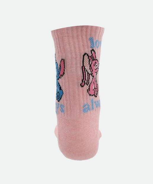 Kit 2 Meias Infantil Estampa Stitch Disney Rosa
