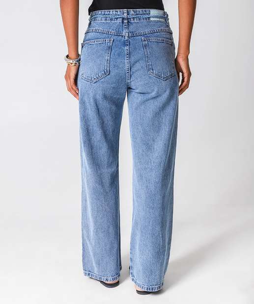 Calça Jeans Wide Leg Bolsos Feminina Biotipo