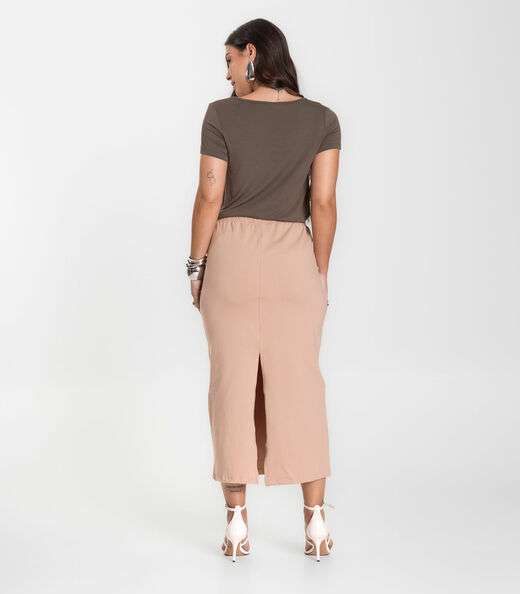 Saia Feminina Midi Infinita Cor Marrom