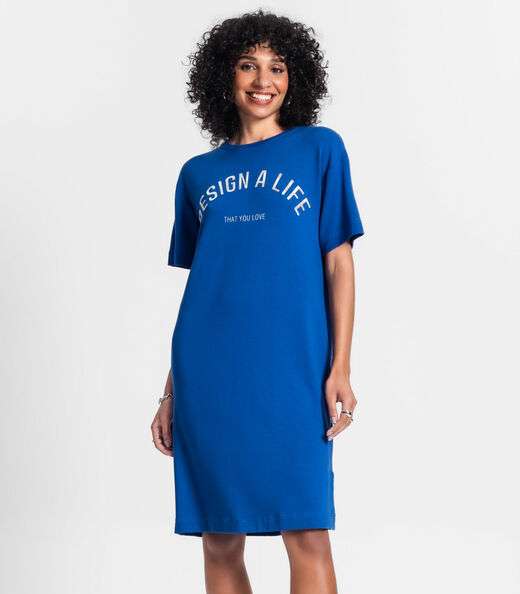 Vestido Curto Em Molecotton Rovitex Azul