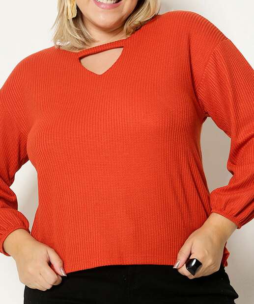 Blusa Plus Size Feminina Vazada Manga Curta Marisa