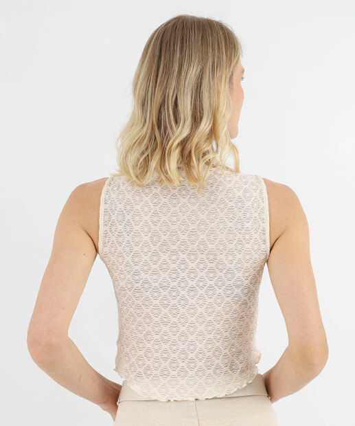 Blusa Cropped Feminina Tule Trabalhado Marisa Off White