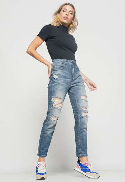 Blusa  Gola Alta Malha Canelada Preta