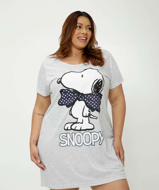 Camisola Plus Size Estampa Frontal Manga Curta Snoopy