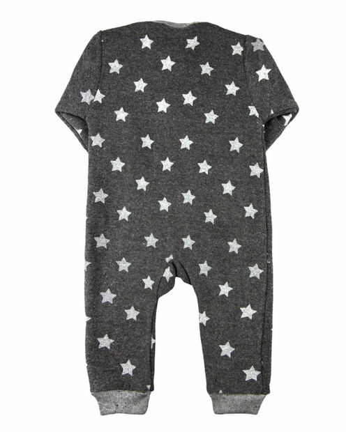 Macacão Bebê com Zíper Matelassê Reciclato Estampado Estrelas - Preto