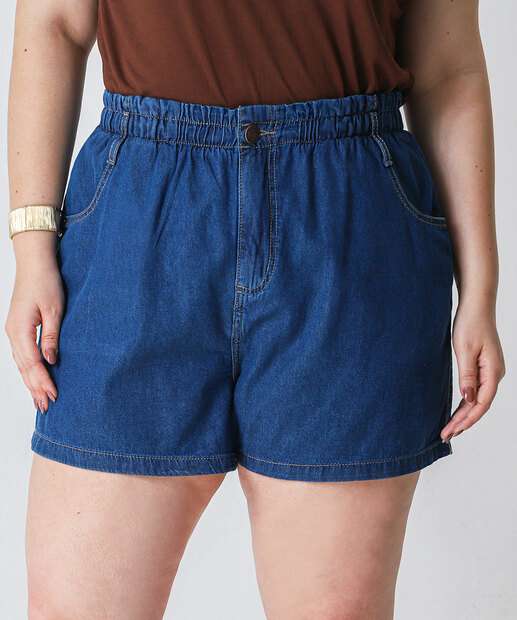Shorts Clochard Plus Size Feminino Jeans Azul
