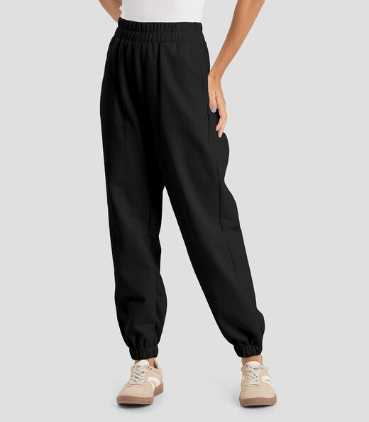 Calça Jogger Feminina em Moletom Penteado Dianna Preto