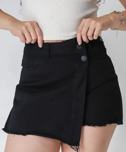 Short Saia Feminino Sarja Preto