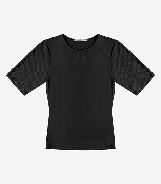 Blusa Feminina Manga Curta em Poly Endless Preto