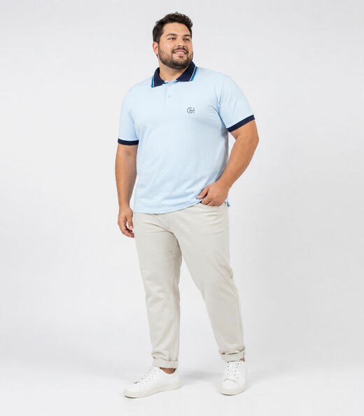 Camisa Polo Masculina Plus Size Manga Curta Select Azul