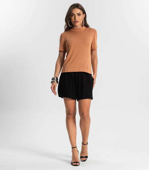 Blusa Feminina Gola Alta ViscoTrico Básica Endless Marrom