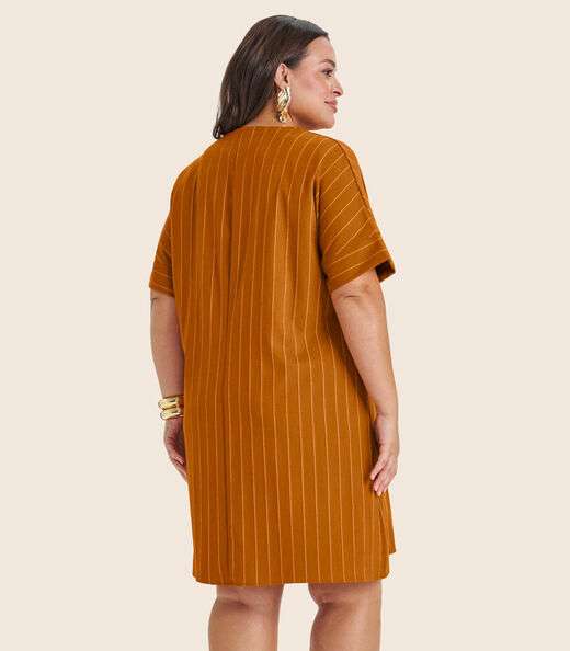 Vestido Plus Size em Visco Listras Secret Glam Marrom
