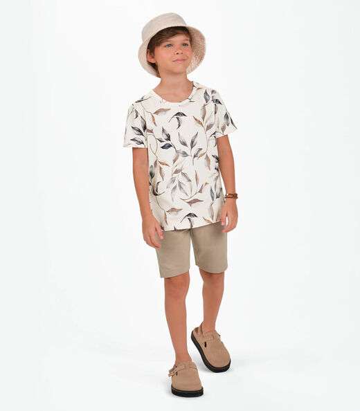 Conjunto Camiseta com Bermuda Menino Trick Nick Bege