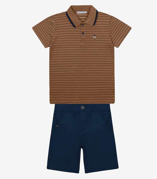 Conjunto Polo Com Bermuda Masculino Trick Nick Marrom
