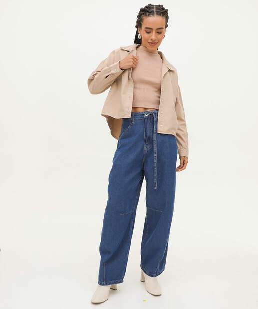 Calça Jeans Barrel Feminina Cinto Marisa