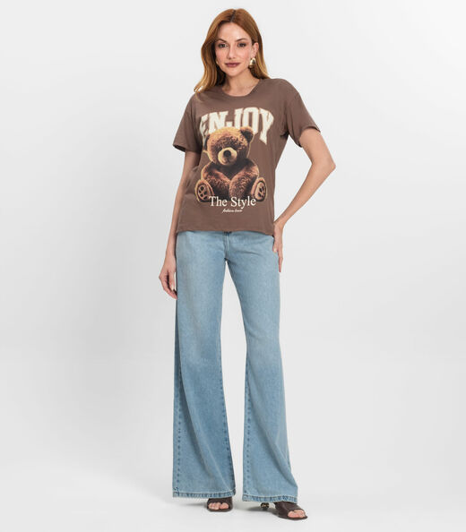 T-Shirt Feminina Manga Curta Estampada Nolita Marrom