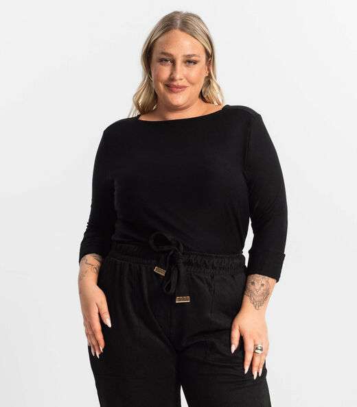 Image_Blusa Plus Size Manga 3/4 Secret Glam Preto