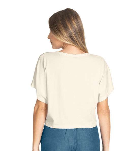 Blusa Cropped Feminina Com Decote Redondo Rovitex Bege