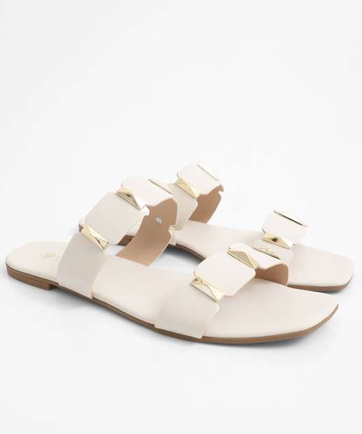 Rasteirinha Feminina Tiras Tachas Via Uno Off White