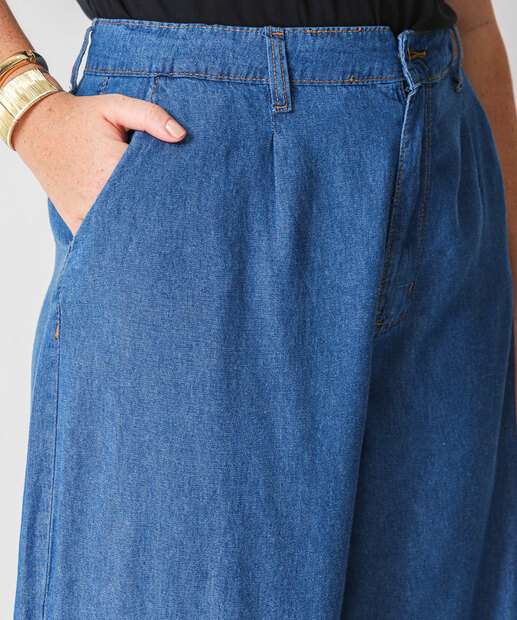 Calça Plus Size Feminina Wide Leg Jeans Azul