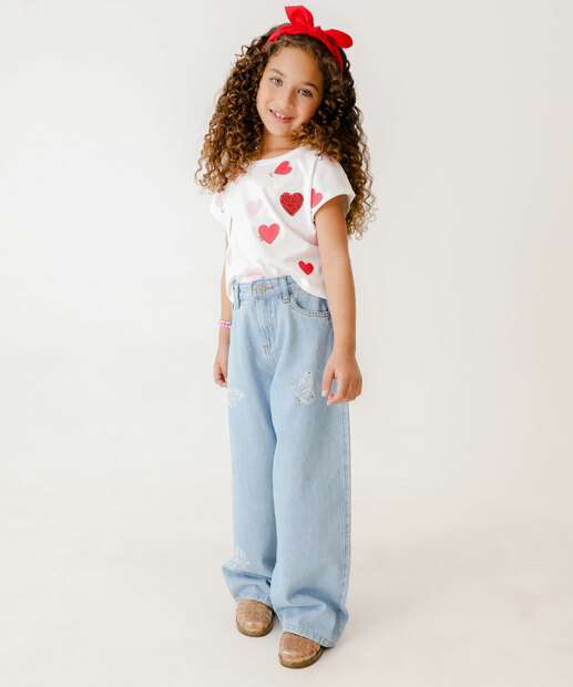 Blusa Infantil Estampa Corações Marisa Tam 4 a 10