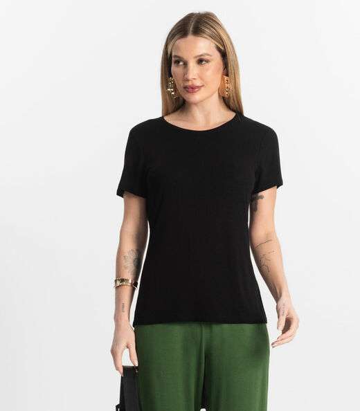 Blusa Feminina Viscotorcion Básica Rovitex Preto